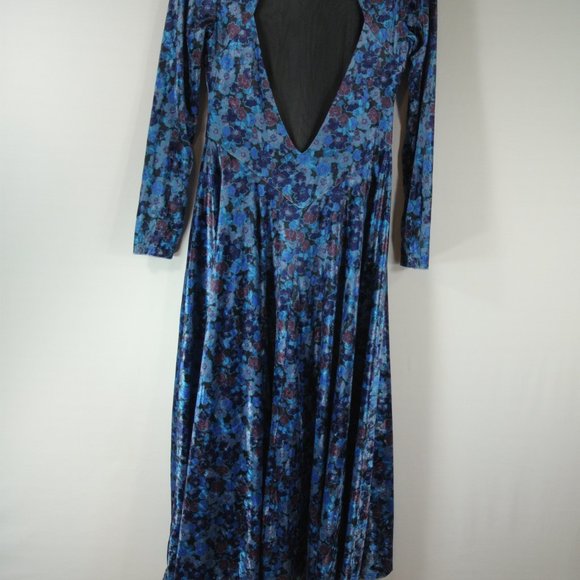 Free People Heartland Floral Crushed Velvet Maxi Dress Open Back Size M #409 - Picture 9 of 13